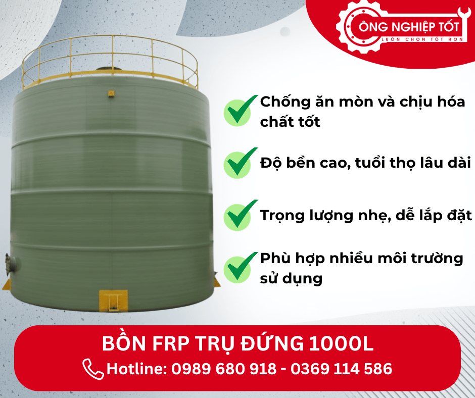 Những ưu điểm nổi bật của Bồn FRP Trụ Đứng 1000L